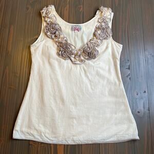 Anthropologie Yoana Baraschi Ivory Beige Ruffle Cotton Sleeveless Blouse Small